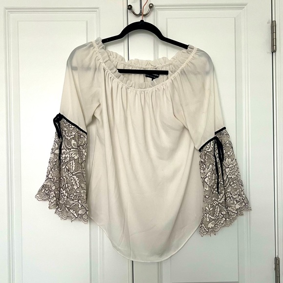 White House Black Market Tops - Bell sleeve off the shoulder shirt with lace detail